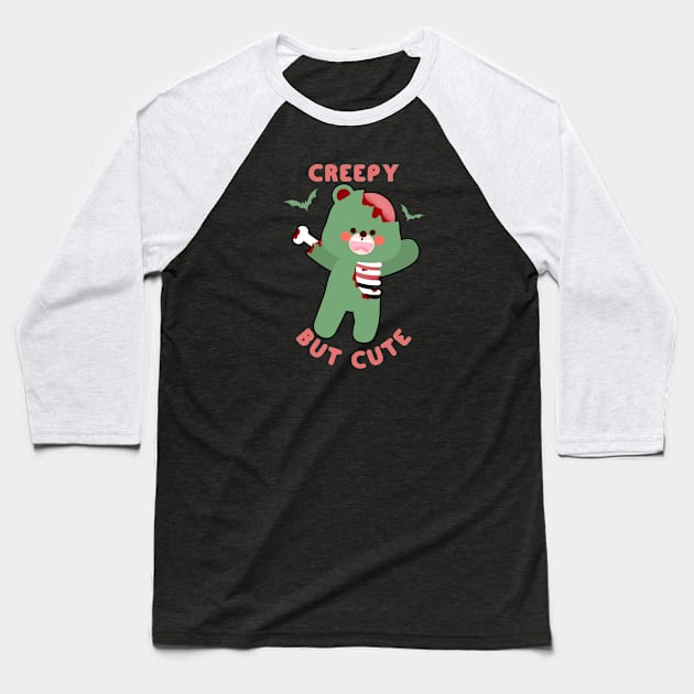 Creepy but Cute - Kawaii Zombie Teddy Bear Baseball T-Shirt by Curio Pop Relics